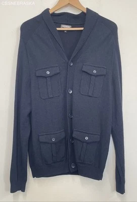 Express Modern Fit Navy Blue Extra Fine Merino Wool Pocketed Cardigan - Size L - Image 1 of 4