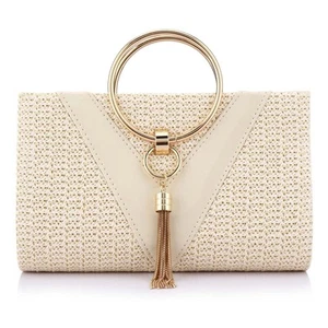 Women Straw Bag Crossbody Clutch Evening Clutch Purse Beach Shoulder Handbag - Picture 1 of 6