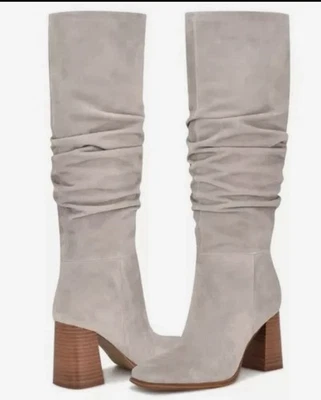 Botas de Vestir NINE WEST Talla 12 Gris Mediano Domaey Hasta la Rodilla Apiladas Tacón Bloque Foto 1 de 4