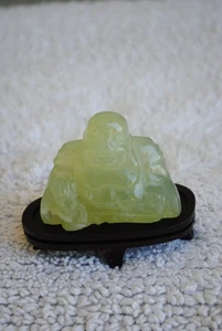 Buddha felice che ride in giada vintage con supporto 3" intagliato - Foto 1 di 8