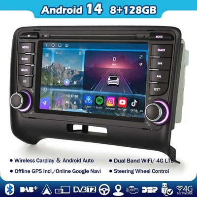 8+128GB Android 14 Qualcomm Autoradio CarPlay BT5.1 GPS Navigatore Audi TT MK2 - Immagine 1 di 4