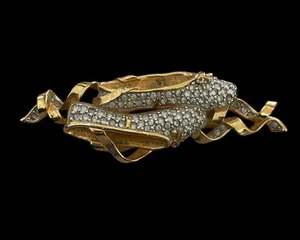 Swarovski Gold Plated Ballet Shoes With Crystals Brooch - Picture 1 of 7