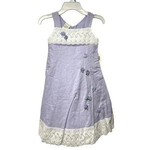 New Laura Ashley Sleeveless Lilac Dress Lace Trim Floral Accents Girls Size 5 - Picture 1 of 7
