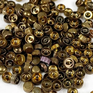 100 kleine Uhrenkronen Gold Bronze Teile Steampunk Kunst Uhrmacher Reparatur Lot Vintage - Bild 1 von 3