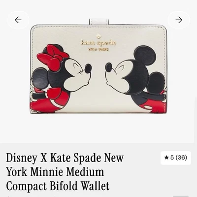 New Disney Kate Spade New York Minnie Mickey Medium Compact Bifold Wallet KG656 - Image 1 of 4