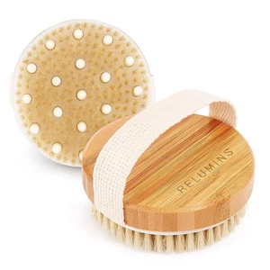 Relumins Wet & Dry Body Brush with Natural Wood Handle - Exfoliating Skin Brush - Picture 1 of 7