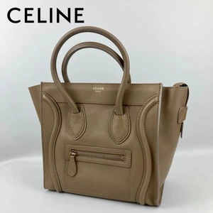 CELINE Luggage Micro Shopper Tote Bag Lether Brown Beige Excellent+ - Picture 1 of 24