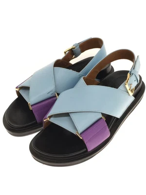 Sandalias planas MARNI Fussbett punta abierta talla 37 azul x correas de cuero púrpura Foto 1 de 4