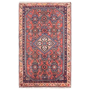 Hamedan 86x67 CM Hand-Knotted Oriental Wool Carpet Rug Red - Picture 1 of 6