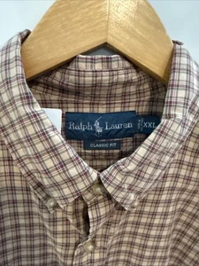 Ralph Lauren uomo XXL marrone plaid manica lunga vestibilità classica casual abbottonata - Foto 1 di 6