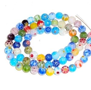 G493 Millefiori Assorted Color Mixed 6mm Round Glass Beads 15"  