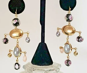 A New Day Dangle Statement Earrings Black Gray And Pink Nickel Free - Picture 1 of 9