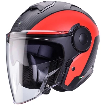 Caberg Soho Jethelm Milano Matt-Schwarz/Rot Motorradhelm Rollerhelm Visier - Bild 1 von 3