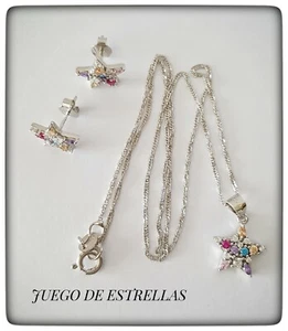 ESTRELLAS JUEGO DE PENDIENTES COLGANTE PLATA LEY, STARS SILVER PENDANT EARRINGS - Imagen 1 de 4