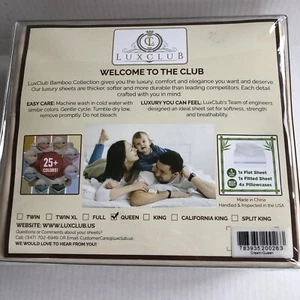 LuxClub Bamboo Collection Set 6 Pezzi Lenzuola "Crema"QUEEN Tasche Profonde 18" Nuovo - Foto 1 di 4