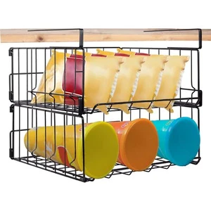 Hanging Under Shelf Storage Basket 2 Pack Foldable Under Cabinet Metal Desk Stor - Picture 1 of 8
