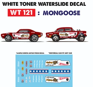 WT121 White Toner Waterslide Decal MONGOOSE For Custom 1:64 Hot Wheels
