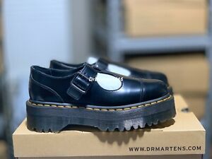 NIB Dr Martens BETHAN Quad Platform Mary Jane flat shoes Polished Smooth Leather