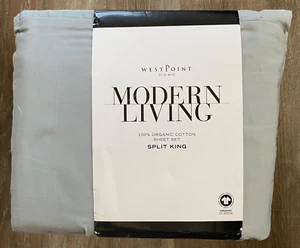 MODERN LIVING~NEW~300 Thread Count 100% Organic Cotton SPLIT King Gray Sheet Set - Picture 1 of 3
