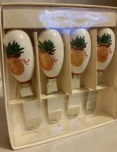 STAINLESS STEEL 4” PINEAPPLE, Butter-Dip-Pate Or Cheese Spreaders New Set of 4 - Picture 1 of 3