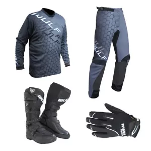 Adult MX Wulfsport 2025 CONNECT Motocross Shirt Pant Glove Boots Black Set #6 - Picture 1 of 8