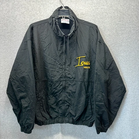 Vintage Iowa Hawkeyes Jacket Adult Large Black Yellow Bomber Nylon Full Zip Mens Cover