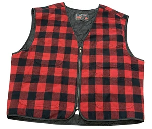 Vintage Buffalo Check Wool Blend Hunting Jacket Men’s XL Red Black Plaid Vest - Picture 1 of 12