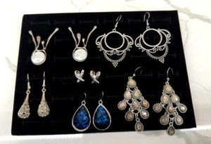 Lot - 6 Pairs Funky Silver Tone Earrings – Dangle, Chandelier, Boho, Statement - Picture 1 of 4