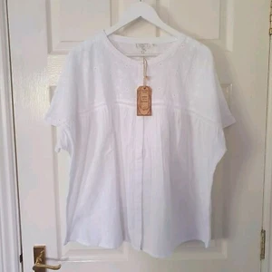 Fat Face Paulina Top Broderie Anglaise Top Shirt Size 14 Ivory 100% Cotton BNWT - Picture 1 of 11