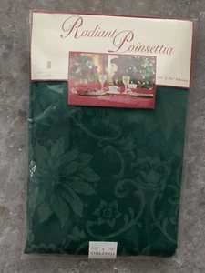Christmas Green Poinsettia Oblong Tablecloth Vintage Never Used 52” x 70” - Picture 1 of 4