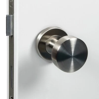 Maniglia Porta Acciaio Inox Knauf per Camera Pulsante Ingresso Argento Rotondo - Immagine 1 di 4