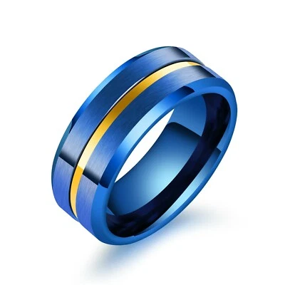 Мужское кольцо из нержавеющей стали 8 мм с матовой лентой фиолетовое синее позолоченное черное - Изображение 1 из 4