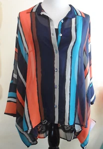 Miraclebody Miraclesuit Camp Shirt Cami Freehand Stripe Top Flame Red M $105 NWT - Picture 1 of 10