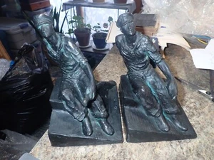 ANTIQUE George MULLIGAN FISHING SEA WHALING ART BRONZE SCULPTURE BOOKENDS 1927 - Picture 1 of 12