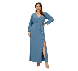 Adrianna Papell Women's Plus Size Jersey Faux-Wrap Gown (Bluebird, 16W) - Picture 1 of 3