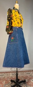 Vtg 70s Denim 1970’s Wrap Hand Painted Skirt A Line Vtg CHECK OUT THE 16 Photos - Picture 1 of 16