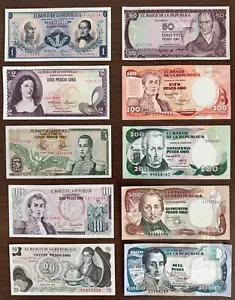 Colombia 10 piezas SUPER SET XF AU UNC - 1 2 5 10 20 50 100 200 500 1000 Pesos Oro - Imagen 1 de 2