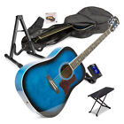 Beginners Acoustic Guitar Set Full Size with Stand, Tuner, Bag, Foot Rest, Blue