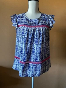 Blusa Top Vineyard Vines Watercolor Lines con volantes sin mangas talla pequeña - Imagen 1 de 5