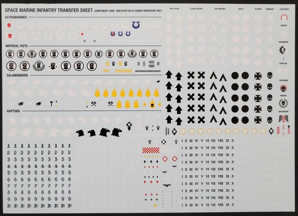 Hoja de transferencia de infantería de marines espaciales Primaris puños imperiales Warhammer 40k Foto 1 de 1