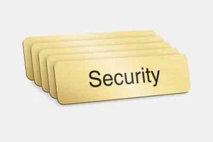 Security Badges - Gold Aluminium - Pin Fitting - 70 x 20mm (Pack of 5) - Picture 1 of 2