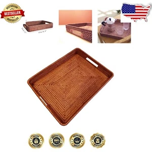 17" x 13" Multi-Purpose Rattan Tray with Cutout Handles - Elegant Organizer - Picture 1 of 8