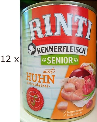 Rinti Kennerfleisch Senior (€ 4,62/kg) Huhn  für Hundesenioren - 12 x 800 g - Bild 1 von 3