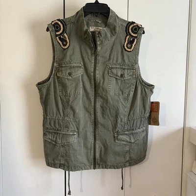 Chaleco Ruff Tallado Hombro Cuentas Verde Ejército Nuevo con Etiquetas Talla XL Foto 1 de 4