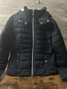 Hollister Puffer Jacke Kapuze Sherpa gefüttert Reißverschlusstaschen Damen Gr. L kleiner Riss - Bild 1 von 5
