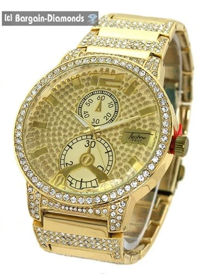 Reloj/esfera de clubbing de circonita cúbica dorada de 48 mm para hombre pulsera de circonita cúbica de 8" - 4 eslabones Foto 1 de 4