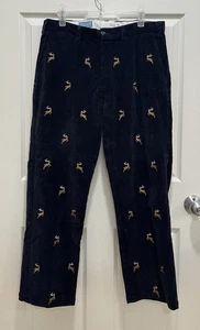 CASTAWAY Nantucket Black Corduroy Embroidered Reindeer Pants Mens 32x27 - Picture 1 of 8