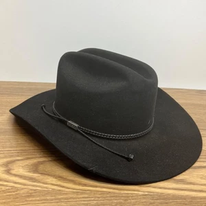 VINTAGE Stetson 4XXXX Beaver Hat Size 7-1/2 Black With Black Band Long Oval - Picture 1 of 11