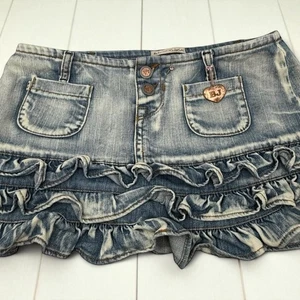 Betsey Johnson Sz 29 Vintage Denim Teired Ruffle Mini Jean Skirt Made in USA! - Picture 1 of 7