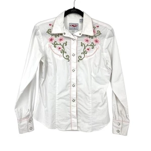 Roper Westernhemd mit Blumenstickerei und Druckknopfleiste Damengröße Small weiß  - Bild 1 von 5